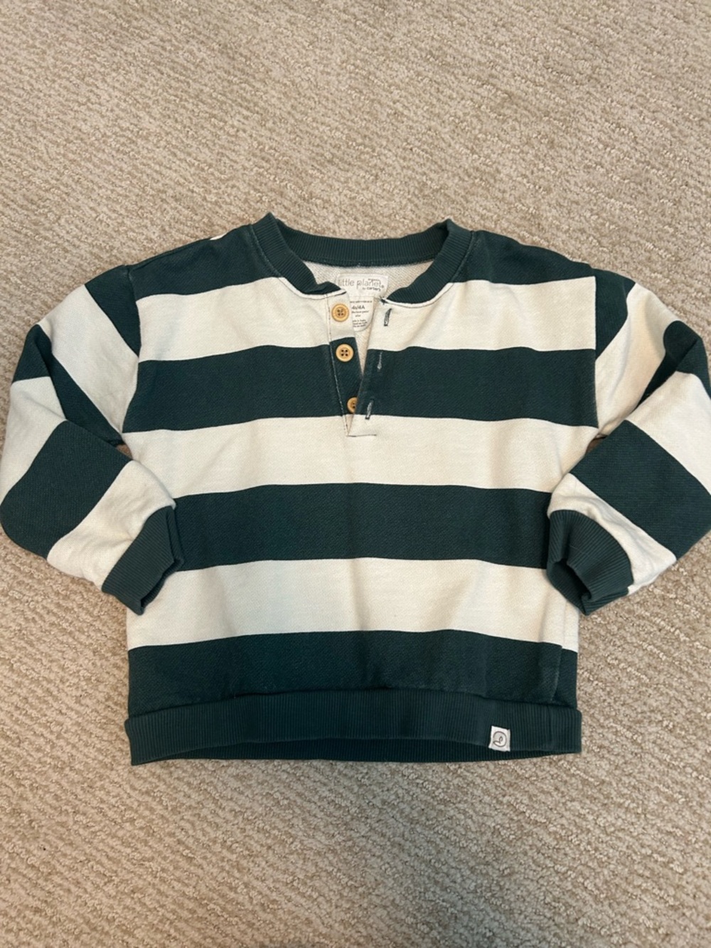Little Planet by Carters Green & Cream Striped Henley Kids Sweatshirt